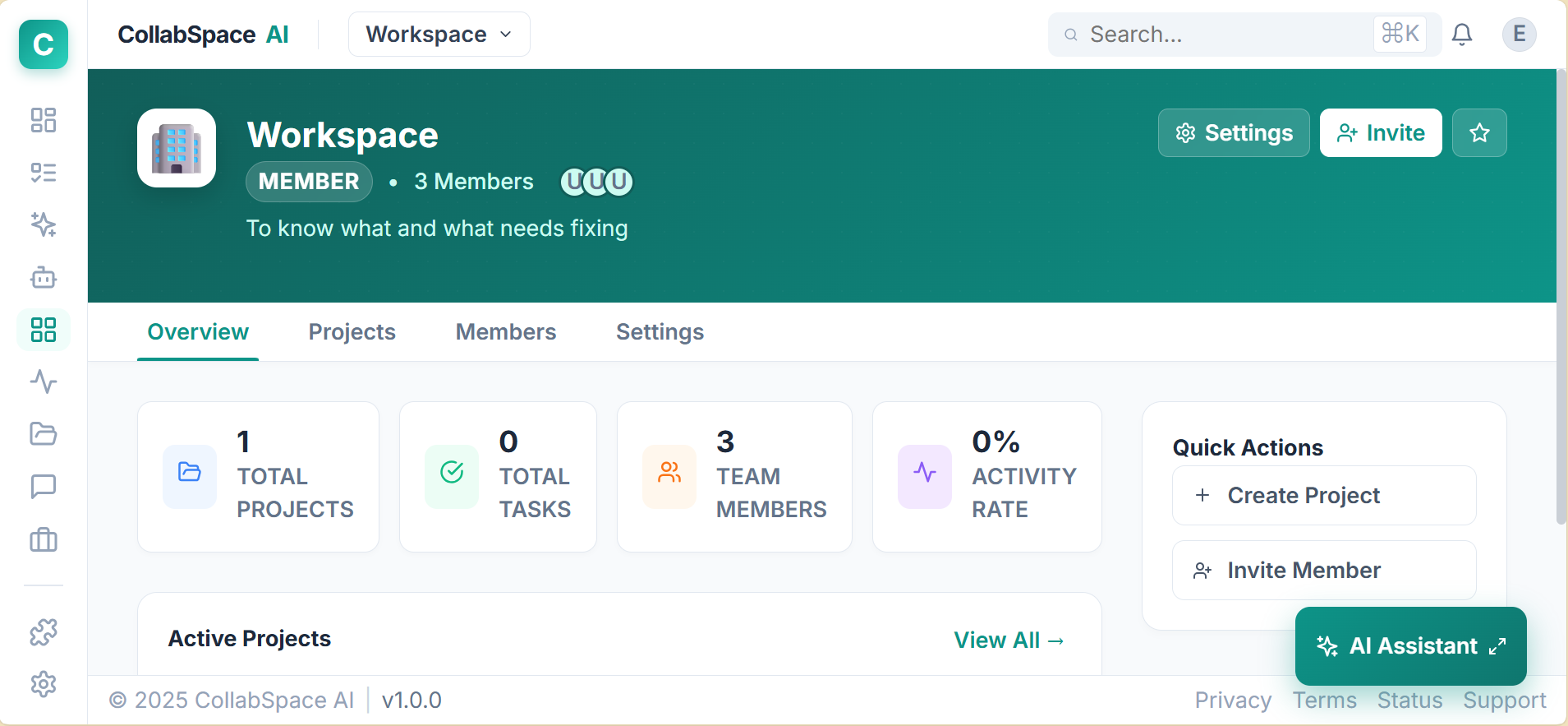 Workspace Setup Screen